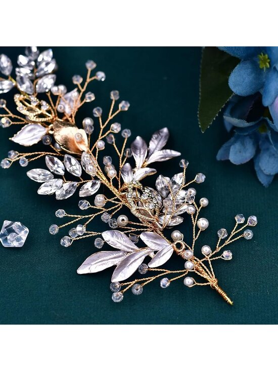 Women\'s Gold Handmade Rhinestone Bridesmaid Leaf Crystal Bridal Fashion Headband main image 6
